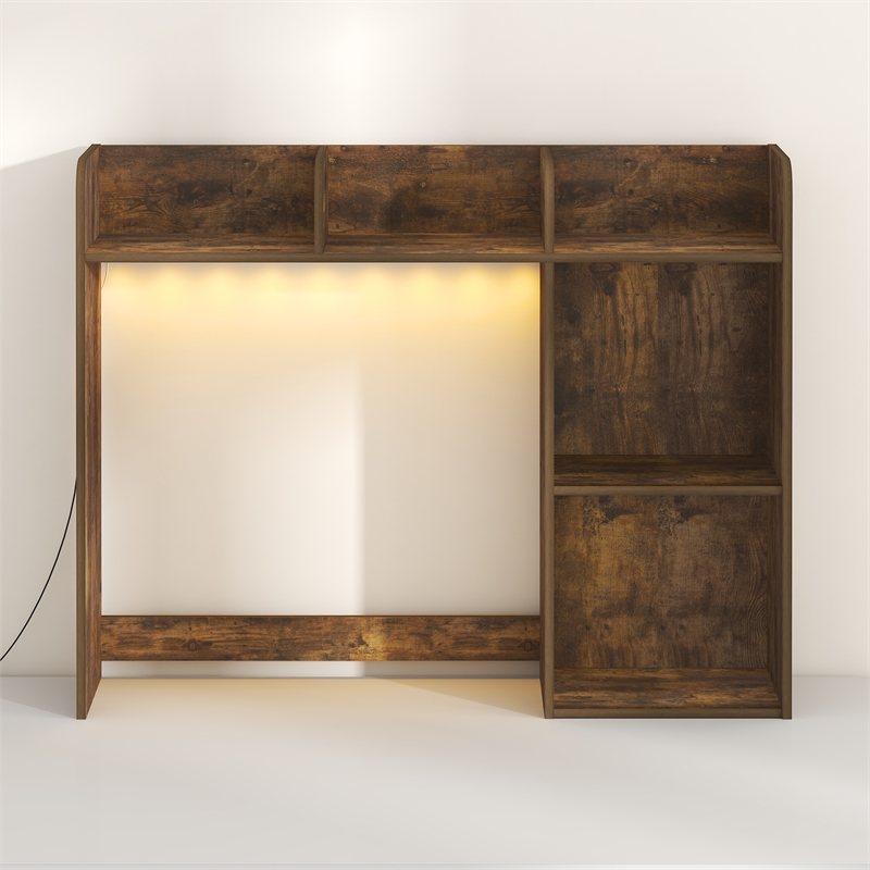 Furinno CLASSIC 5-Shelf LED Lights Desktop Hutch Desk Organzier. Amber Pine
