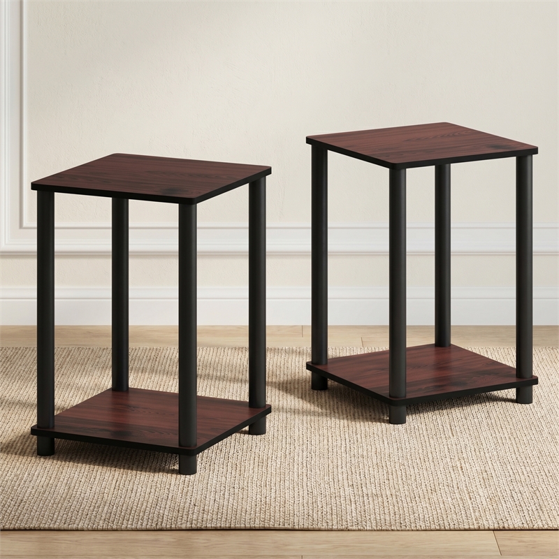Furinno TURN-N-TUBE Set of 2. 2-Tier Stackable Toolless Nightstand Dark Cherry
