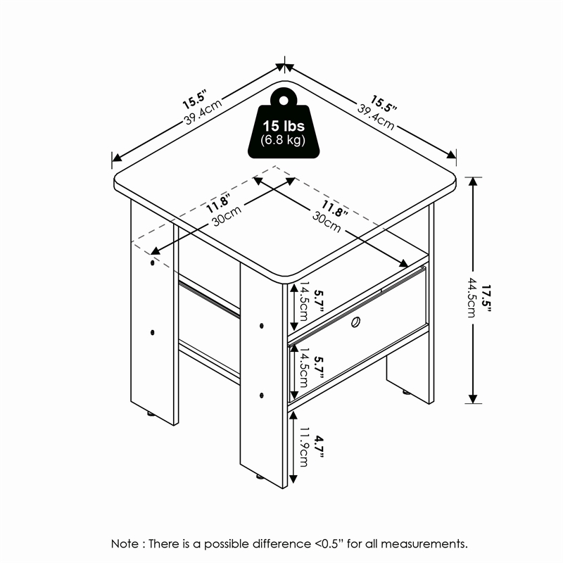 Furinno TIDUR Set of 2 Open Shelf Nightstand with Storage Bin. Americano