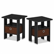 Furinno TIDUR Set of 2 Open Shelf Nightstand with Storage Bin. Americano