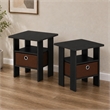 Furinno TIDUR Set of 2 Open Shelf Nightstand with Storage Bin. Americano