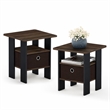 Furinno TIDUR Set of 2 Open Shelf Nightstand with Storage Bin. Columbia Walnut