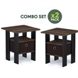 Furinno TIDUR Set of 2 Open Shelf Nightstand with Storage Bin. Columbia Walnut