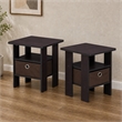 Furinno TIDUR Set of 2 Open Shelf Nightstand with Storage Bin. Dark Walnut
