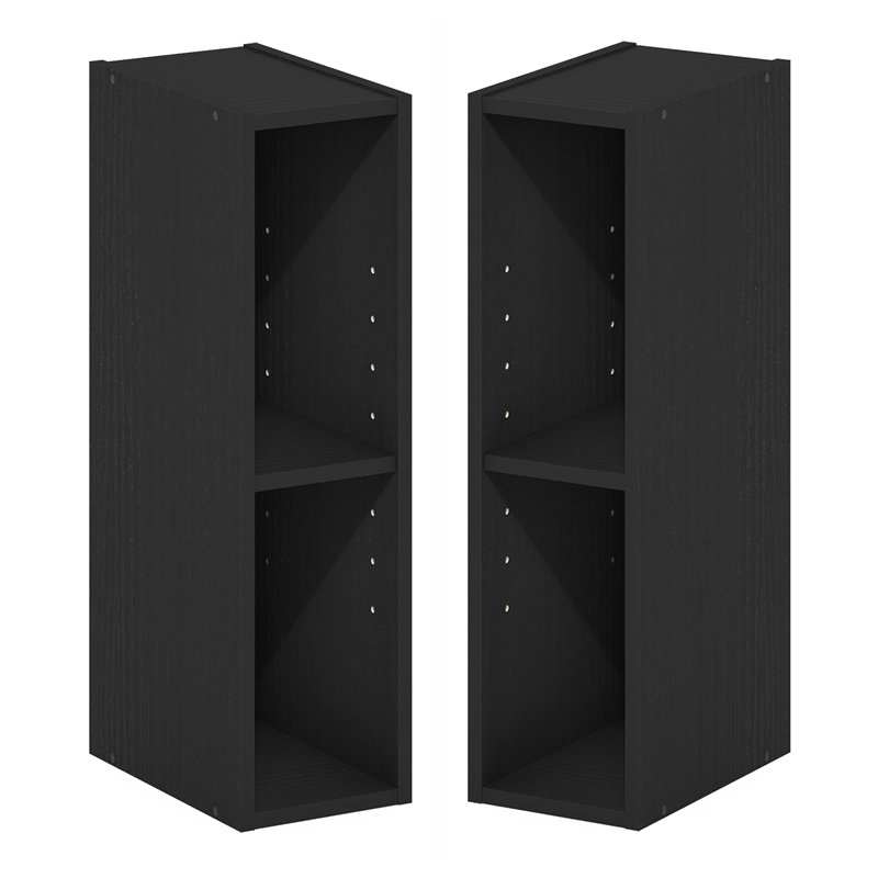 Furinno FULDA Set of 2. 2-Tier 6-In Width Narrow Bookcase. Blackwood