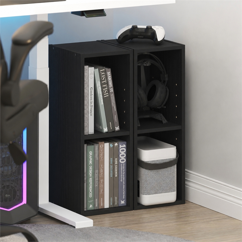 Furinno FULDA Set of 2. 2-Tier 8-In Width Narrow Bookcase. Blackwood
