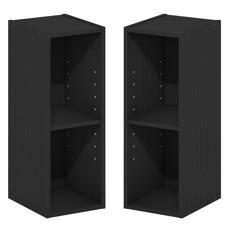 Furinno FULDA Set of 2. 2-Tier 8-In Width Narrow Bookcase. Blackwood