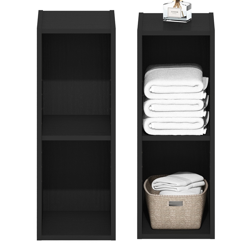 Furinno FULDA Set of 2. 2-Tier 8-In Width Narrow Bookcase. Blackwood