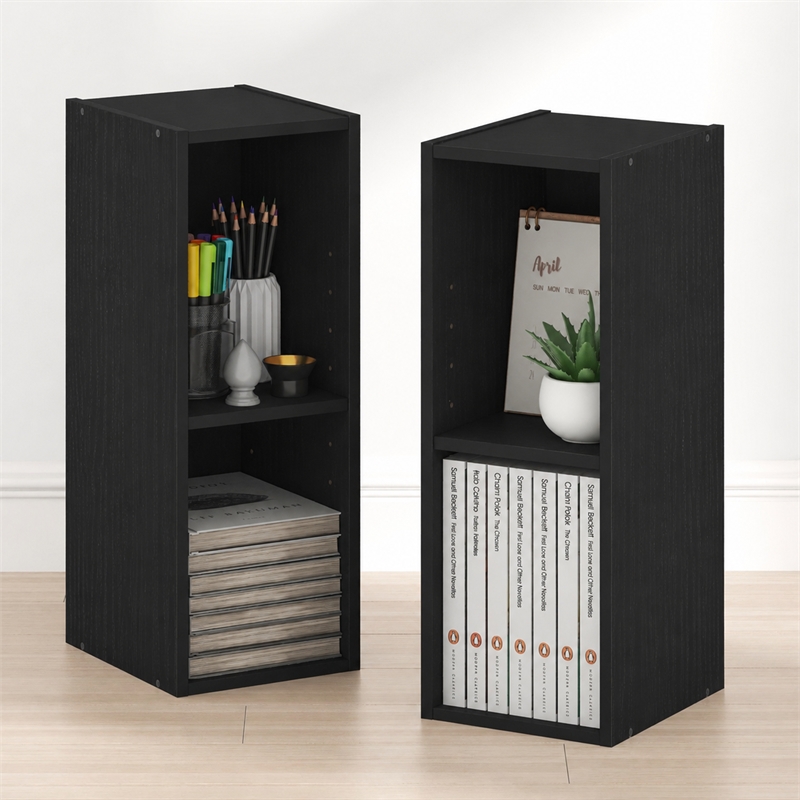 Furinno FULDA Set of 2. 2-Tier 8-In Width Narrow Bookcase. Blackwood