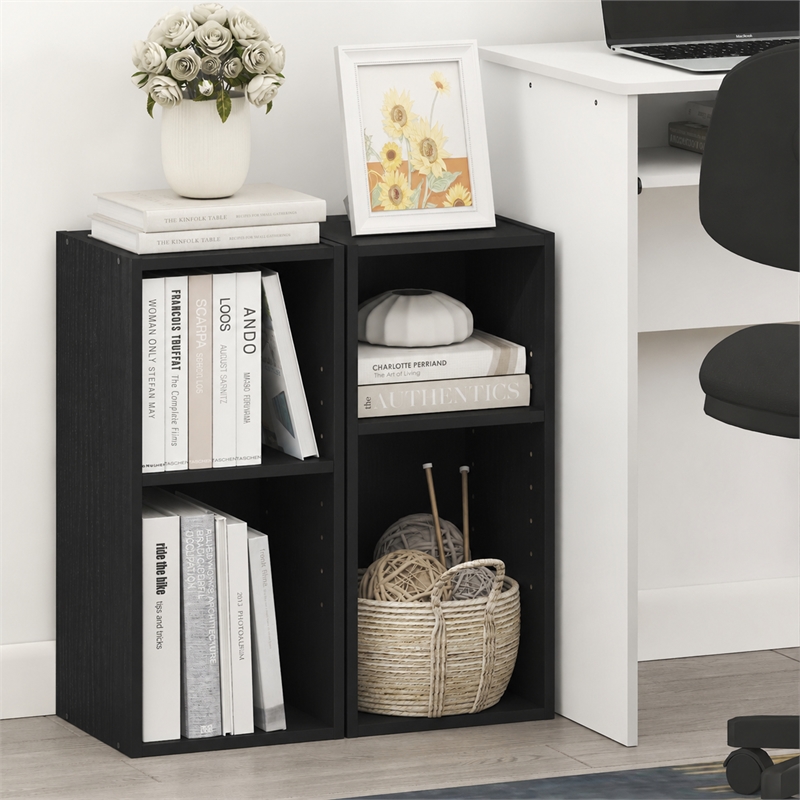 Furinno FULDA Set of 2. 2-Tier 10-In Width Narrow Bookcase. Blackwood