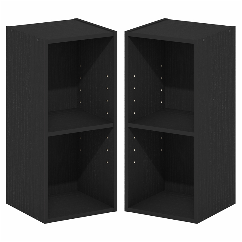 Furinno FULDA Set of 2. 2-Tier 10-In Width Narrow Bookcase. Blackwood