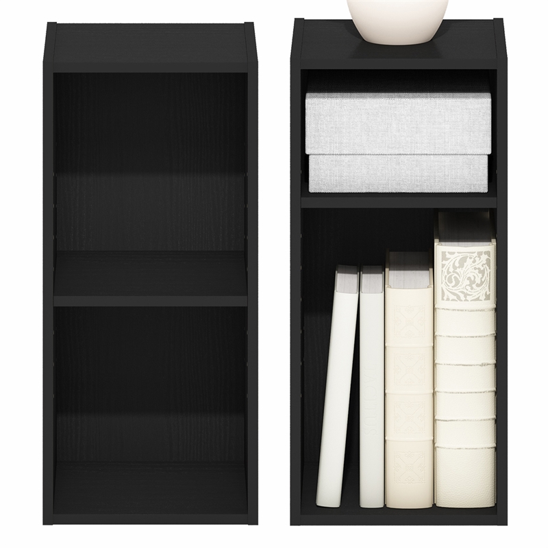 Furinno FULDA Set of 2. 2-Tier 10-In Width Narrow Bookcase. Blackwood
