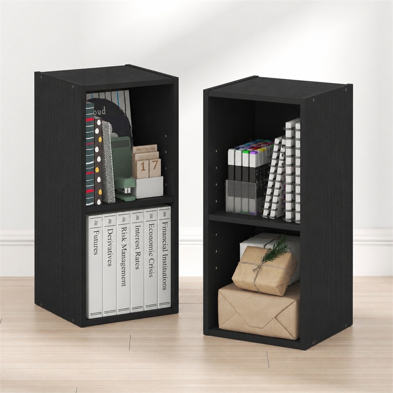 Furinno FULDA Set of 2. 2-Tier 10-In Width Narrow Bookcase. Blackwood