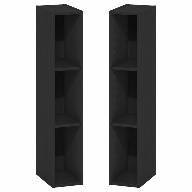 Furinno FULDA Set of 2. 3-Tier 6-In Width Narrow Bookcase. Blackwood