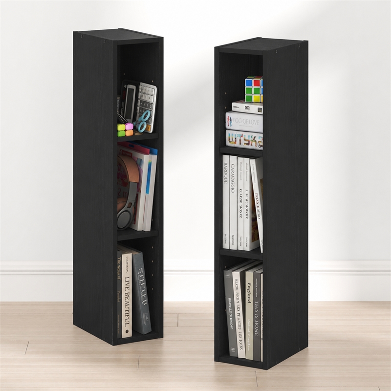 Furinno FULDA Set of 2. 3-Tier 6-In Width Narrow Bookcase. Blackwood