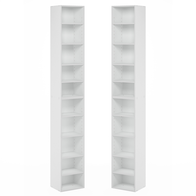Furinno PASIR Set of 2. 10-Tier Bookcase with Open Shelf. White