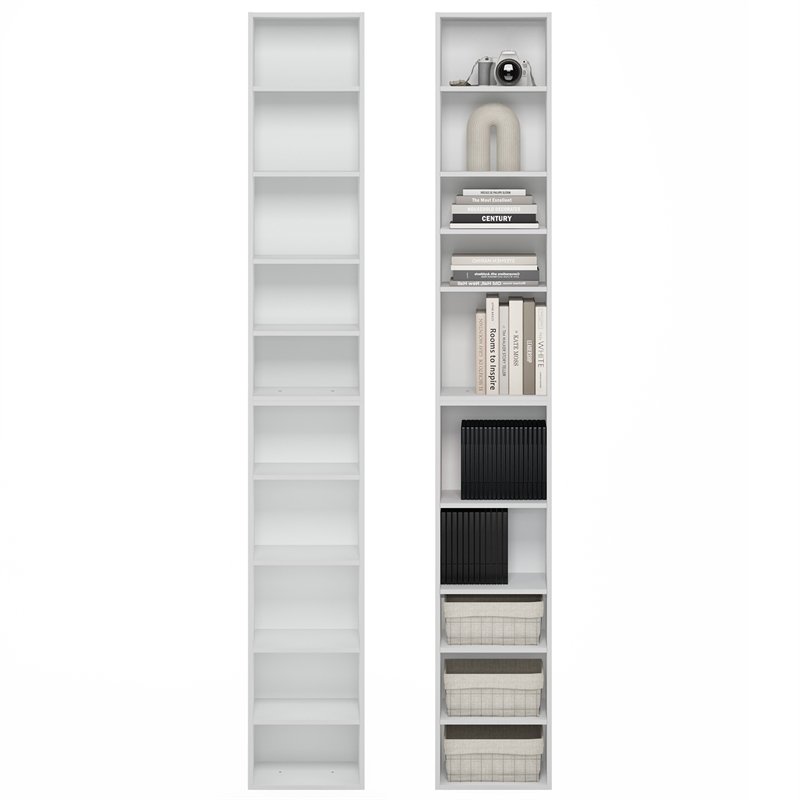 Furinno PASIR Set of 2. 10-Tier Bookcase with Open Shelf. White