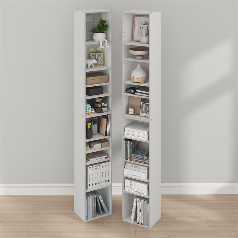 Furinno PASIR Set of 2. 10-Tier Bookcase with Open Shelf. White