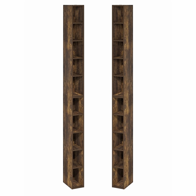 Furinno FULDA Set of 2. 10-Tier Space Saving Storage Shelf Bookcase. Amber Pine