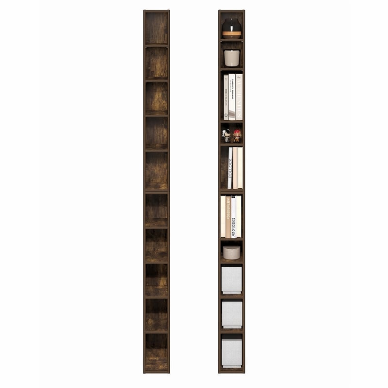 Furinno FULDA Set of 2. 10-Tier Space Saving Storage Shelf Bookcase. Amber Pine