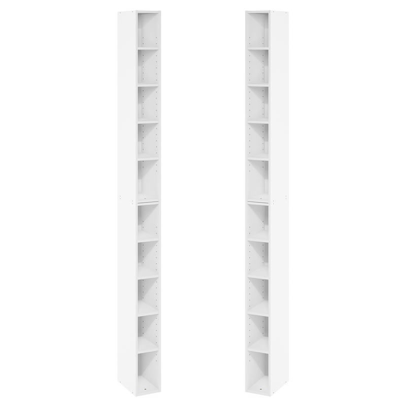 Furinno FULDA Set of 2. 10-Tier Space Saving Storage Shelf Bookcase. White