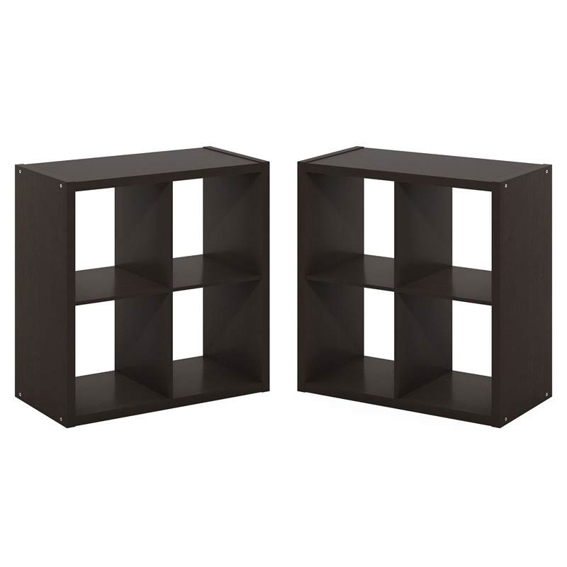 Furinno CUBICLE Set of 2. 4-Cube Thick Frame Reversible Bookcase. Black Dark Oak