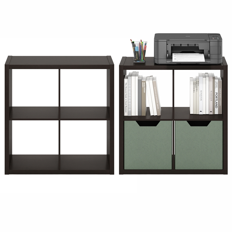 Furinno CUBICLE Set of 2. 4-Cube Thick Frame Reversible Bookcase. Black Dark Oak