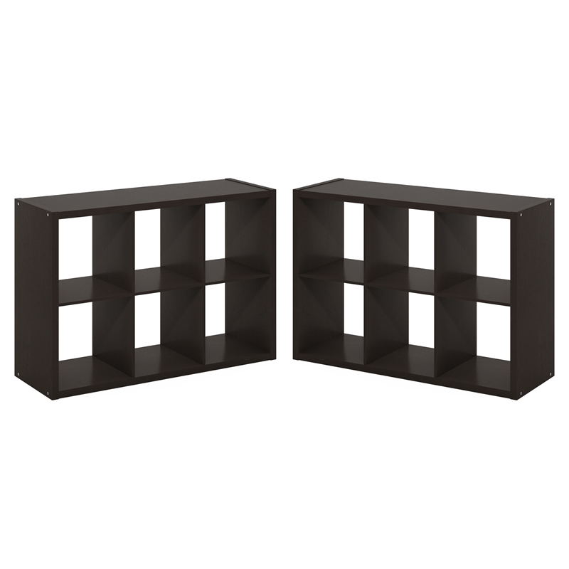 Furinno CUBICLE Set of 2. 6-Cube Thick Frame Reversible Bookcase. Black Dark Oak