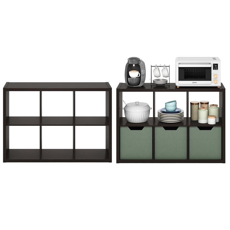 Furinno CUBICLE Set of 2. 6-Cube Thick Frame Reversible Bookcase. Black Dark Oak