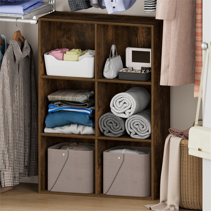 Furinno REED 6-Cube Closet Organizers and Storage with Open Shelves. Amber Pine