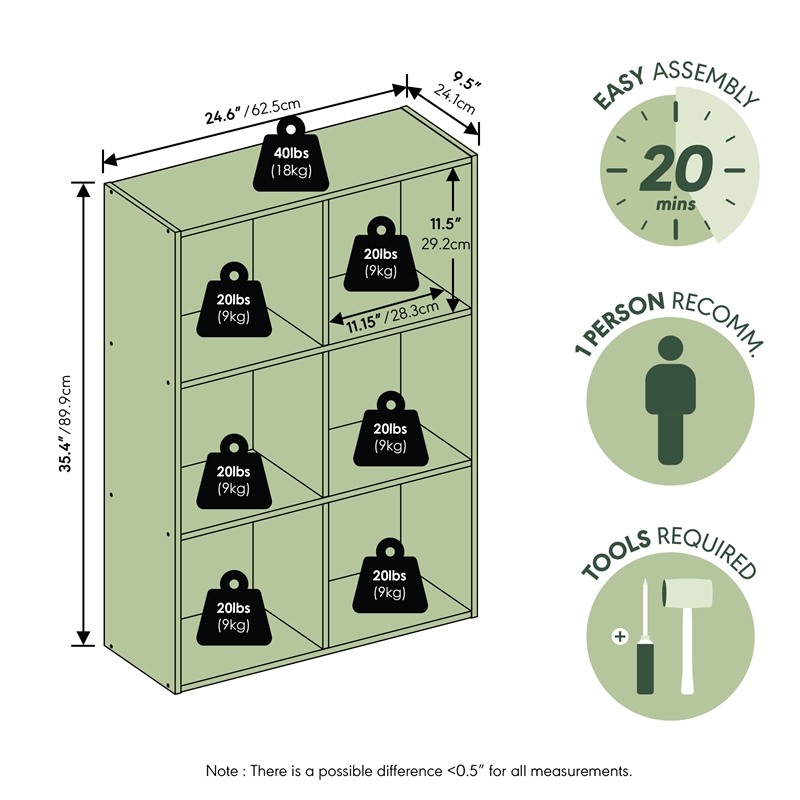 Furinno REED 6-Cube Closet Organizers and Storage with Open Shelves. White