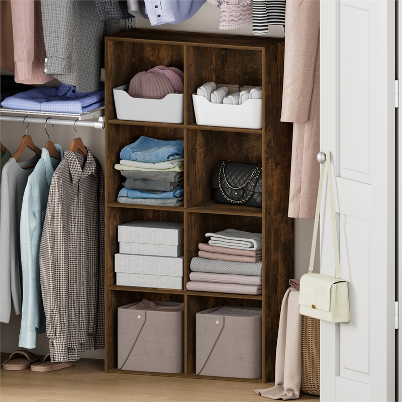 Furinno REED 8-Cube Closet Organizers and Storage with Open Shelves. Amber Pine