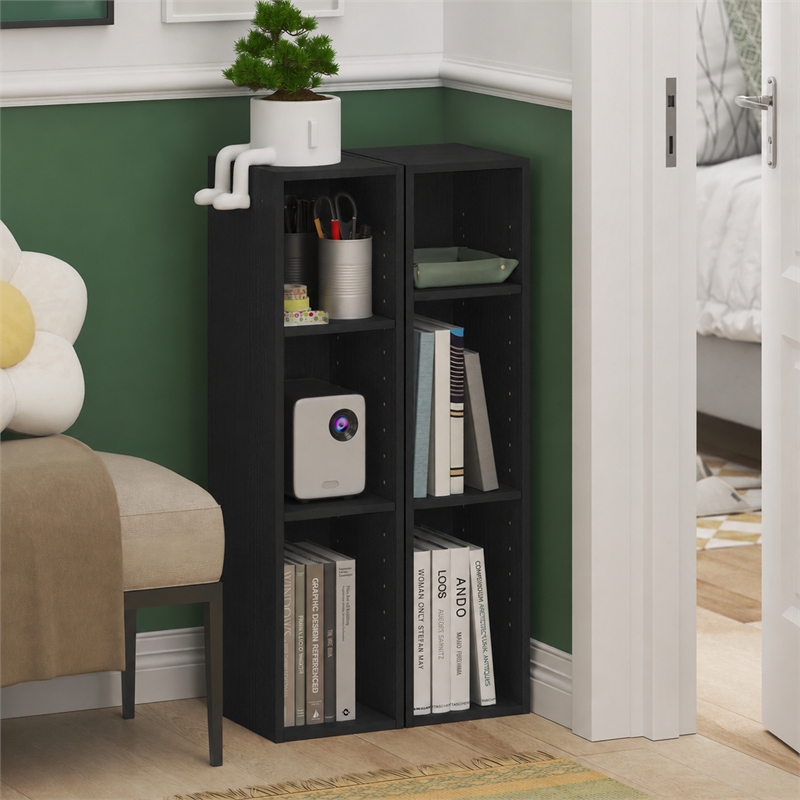 Furinno FULDA Set of 2. 3-Tier 8-In Width Narrow Bookcase. Blackwood