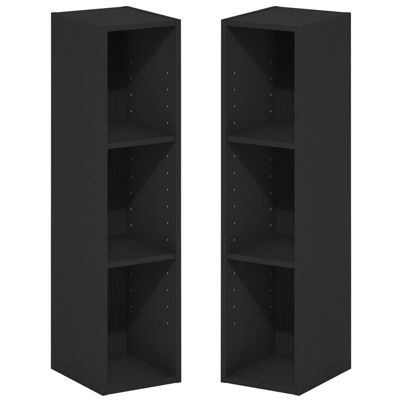 Furinno FULDA Set of 2. 3-Tier 8-In Width Narrow Bookcase. Blackwood
