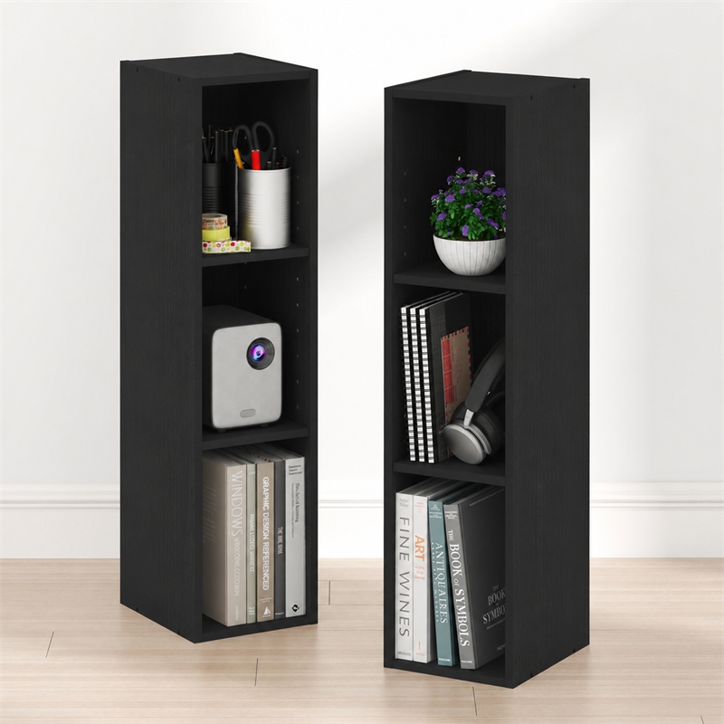 Furinno FULDA Set of 2. 3-Tier 8-In Width Narrow Bookcase. Blackwood