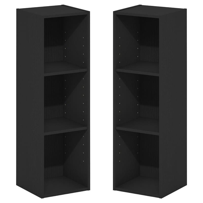 Furinno FULDA Set of 2. 3-Tier 10-In Width Narrow Bookcase. Blackwood