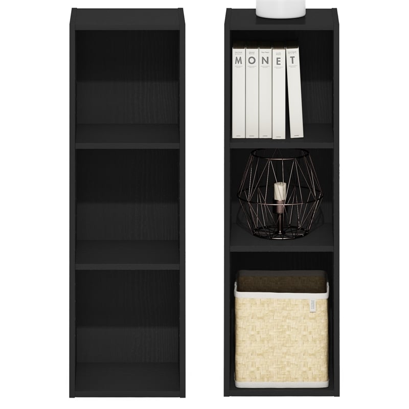 Furinno FULDA Set of 2. 3-Tier 10-In Width Narrow Bookcase. Blackwood