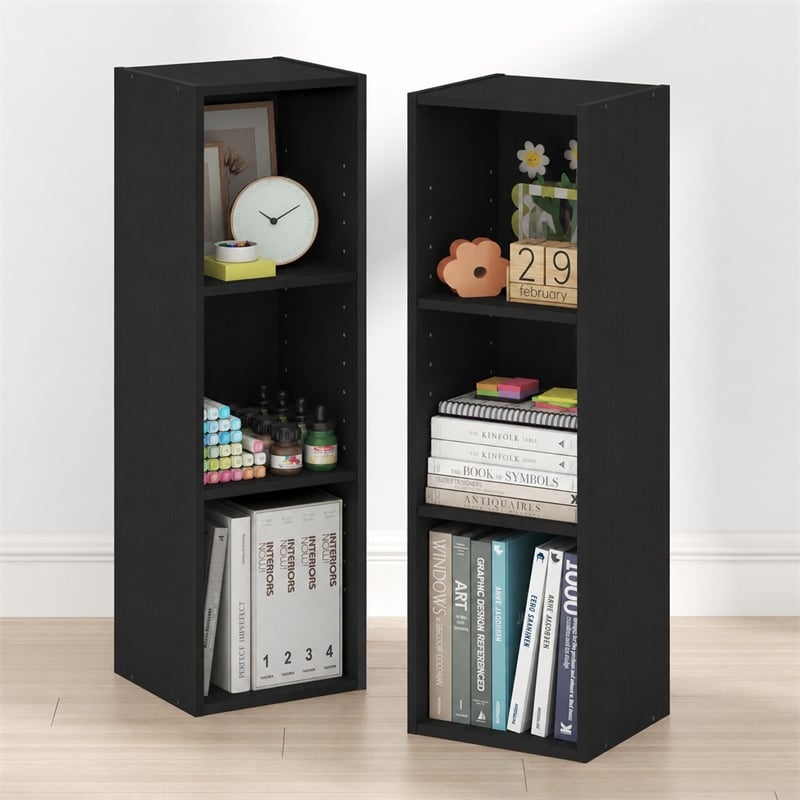 Furinno FULDA Set of 2. 3-Tier 10-In Width Narrow Bookcase. Blackwood