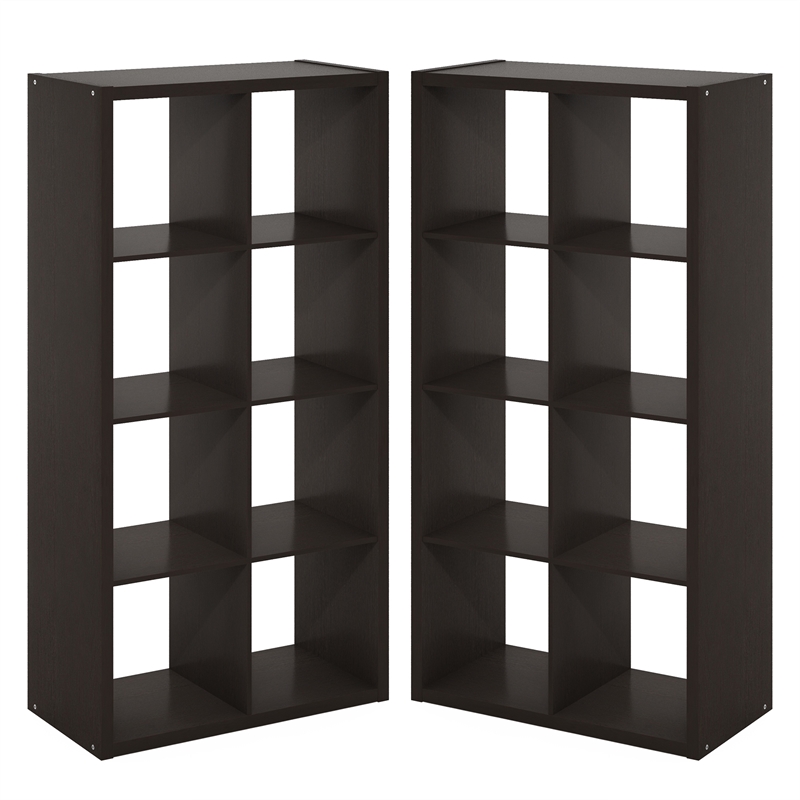Furinno CUBICLE Set of 2. 8-Cube Thick Frame Reversible Bookcase. Black Dark Oak