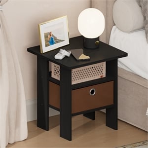 Furinno TIDUR Open Shelf Nightstand with Storage Bin. End Table. Americano