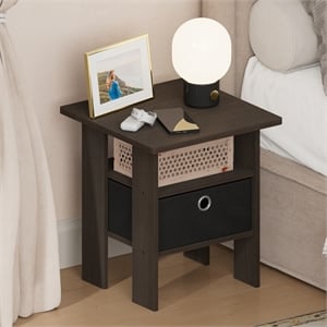 Furinno TIDUR Open Shelf Nightstand with Storage Bin. End Table. Dark Brown