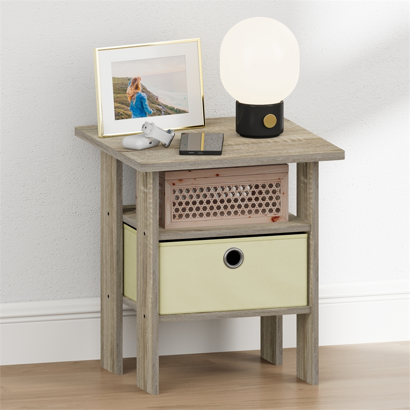 Furinno TIDUR Open Shelf Nightstand with Storage Bin. End Table. Sonoma Oak