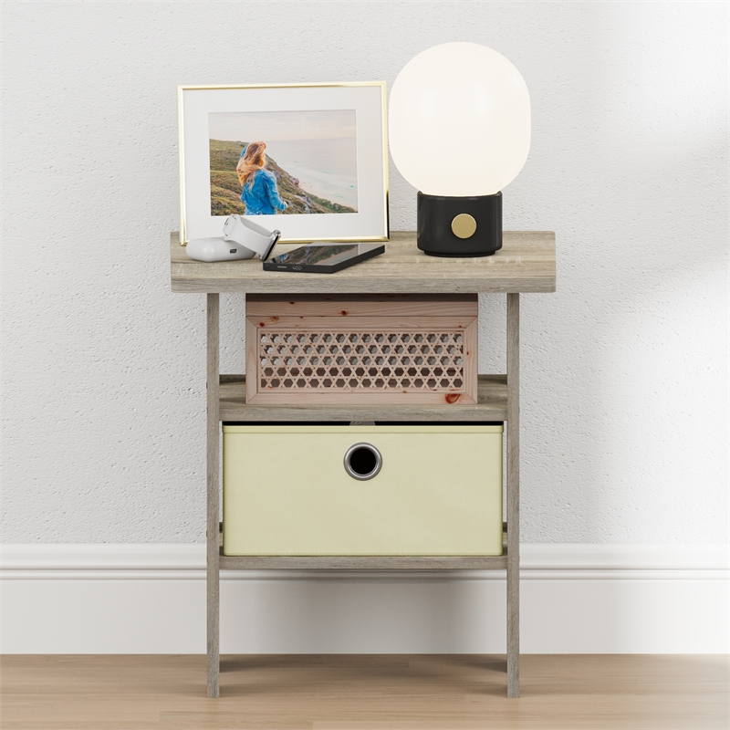 Furinno TIDUR Open Shelf Nightstand with Storage Bin. End Table. Sonoma Oak