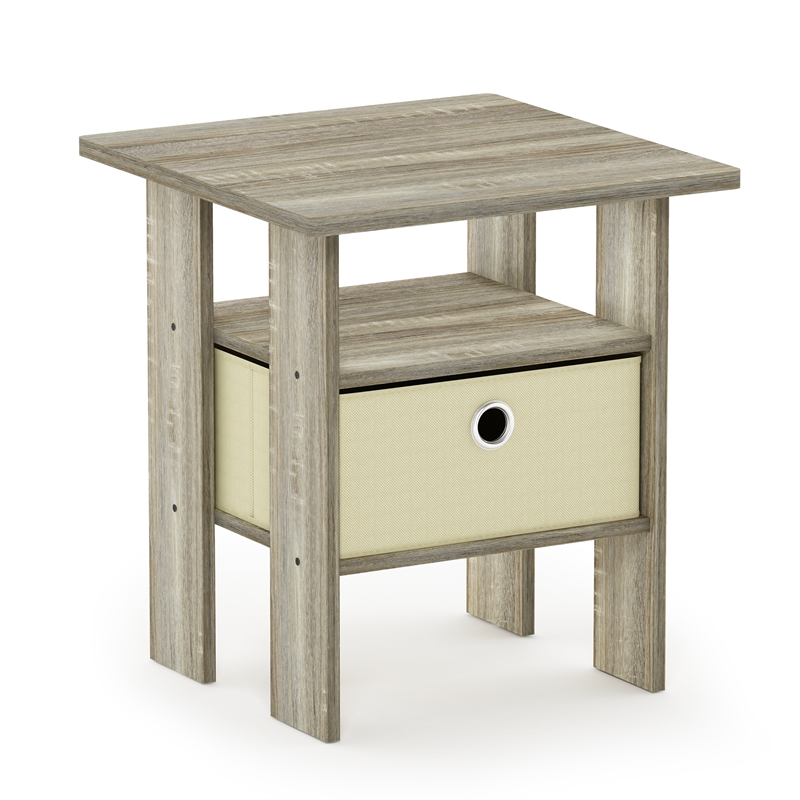 Furinno TIDUR Open Shelf Nightstand with Storage Bin. End Table. Sonoma Oak