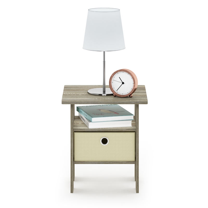 Furinno TIDUR Open Shelf Nightstand with Storage Bin. End Table. Sonoma Oak