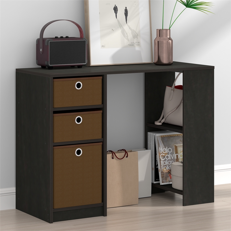 Furinno JAYA 40-Inch Black 3 Fabric Drawers Entryway Table. Espresso