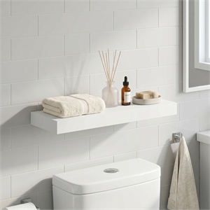 Furinno TANNA 9 x 24 2 Thick Floating Shelves with Invisible Brackets. White