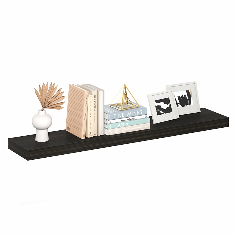 Furinno TANNA 9 x 47 Invisible Brackets 2 Thick Floating Shelves. Tobacco Oak