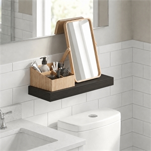 Furinno TANNA 12 x 24 Invisible Brackets 2 Thick Floating Shelves. Tobacco Oak