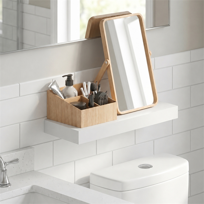 Furinno TANNA 12 x 24 2 Thick Floating Shelves with Invisible Brackets. White
